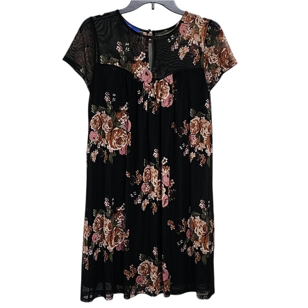 Apt. 9 Mini Dress S Black Floral Mesh Overlay